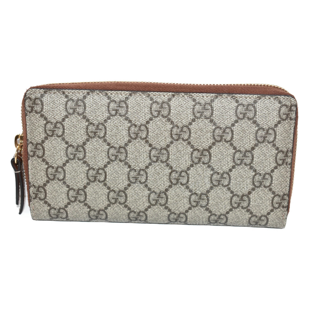 GUCCI GG Supreme Zip Around Wallet Brown Long